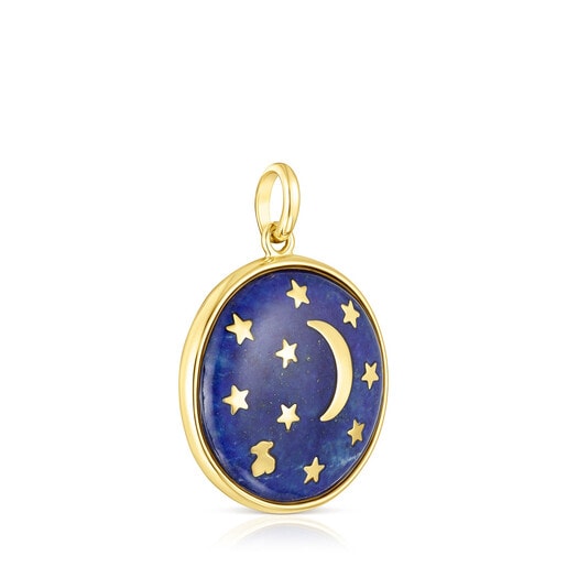 Large Magic Nature disc moon Pendant with lapis lazuli