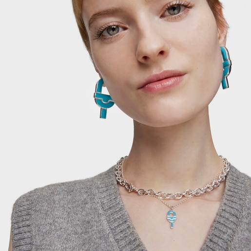Silver and blue enamel Hoop earrings TOUS MANIFESTO