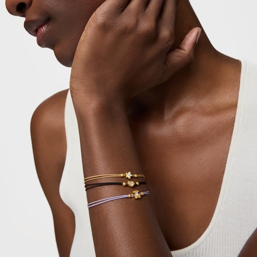 Gold Bracelet with laboratory-grown diamond and black nylon TOUS Lili