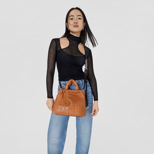 תיק כתף TOUS Cloud בינוני מעור בצבע טבעי