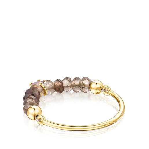 Gold TOUS Cool Joy Ring with smoky quartz and rhodolite