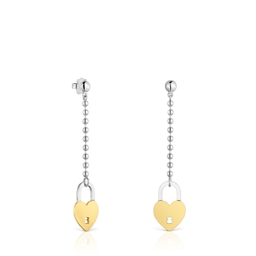 Long two-tone steel Earrings with heart charm TOUS Charming