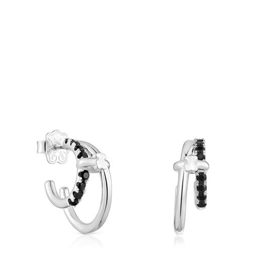 Aretes doble aro de plata y espinela negra Straight