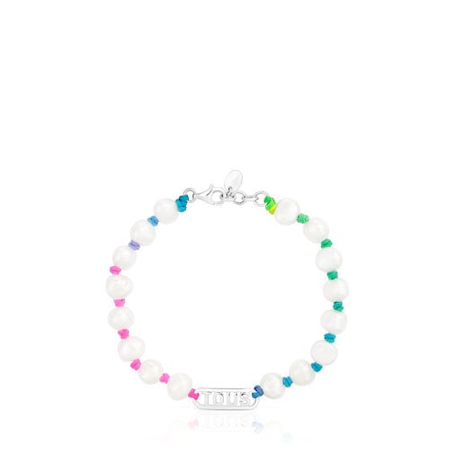 Multicolored nylon Bracelet with silver and cultured pearls Logo