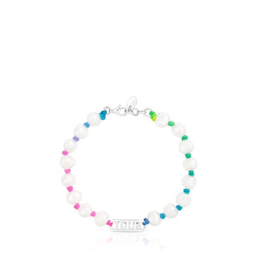 Multicolored nylon Bracelet with silver and cultured pearls Logo | TOUS