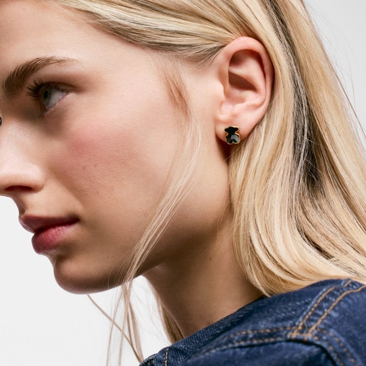 أقراط مقاس 10 مم من الفضة المطلية بالذهب عيار 18 قيراطًا مزيّنة بدبدوب من العقيق من تشكيلة TOUS Icon Color