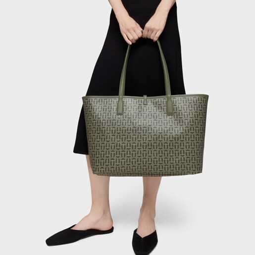 حقيبة أحمال خفيفة كبيرة الحجم بوجهين مزدوجة الاستخدام باللون الكاكي من تشكيلة TOUS Manifesto