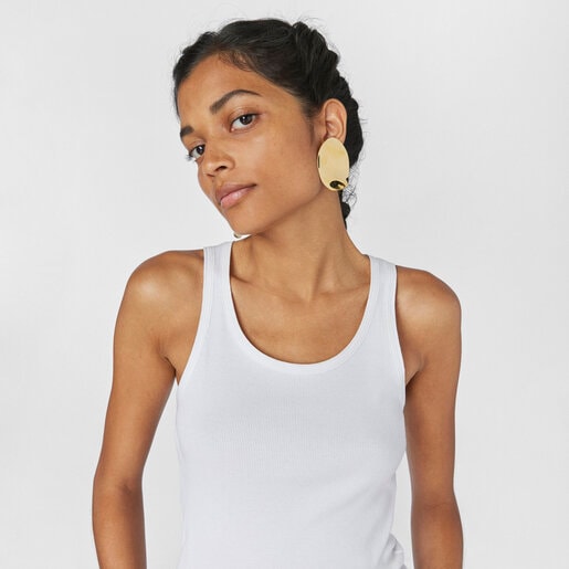 עגילים גדולים עגולים בורמייל צהוב על כסף