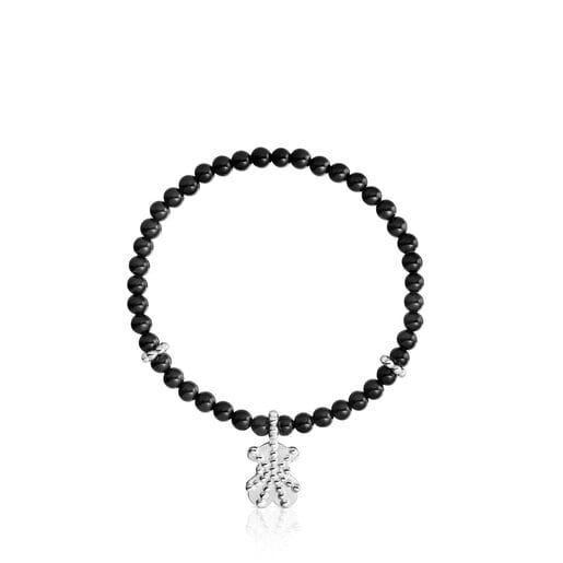 Silver elastic Bracelet with onyx and bear charm TOUS Grain