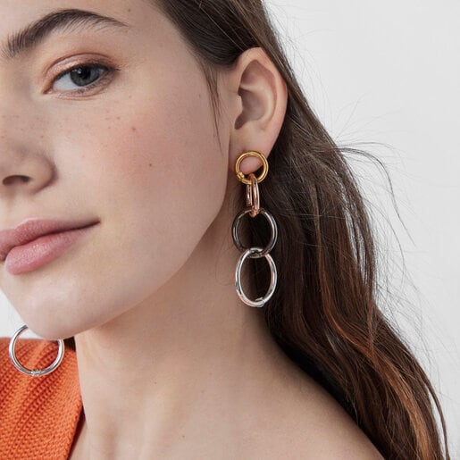 Длинные серьги Hold из серебра, золота, розового серебра vermeil и темного серебра