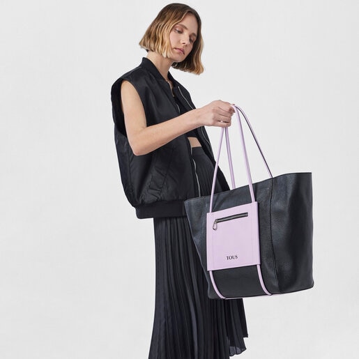 תיק קניות TOUS Empire גדול מעור בצבעי שחור וסגול