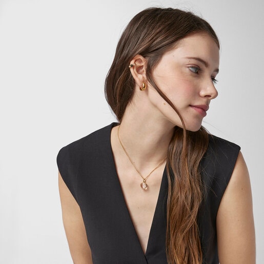 Colgante corazón con baño de oro 18 kt sobre plata y cristal de roca TOUS Good Vibes