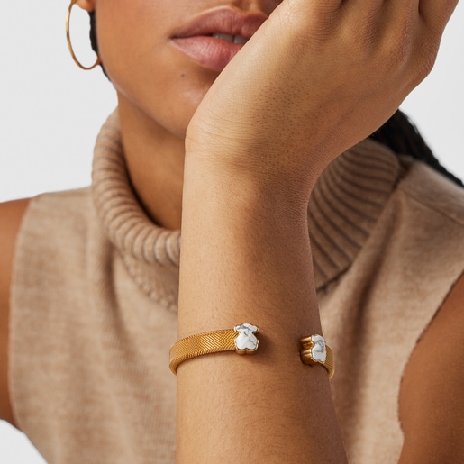 Pulsera de acero IP dorado y howlita Mesh Color