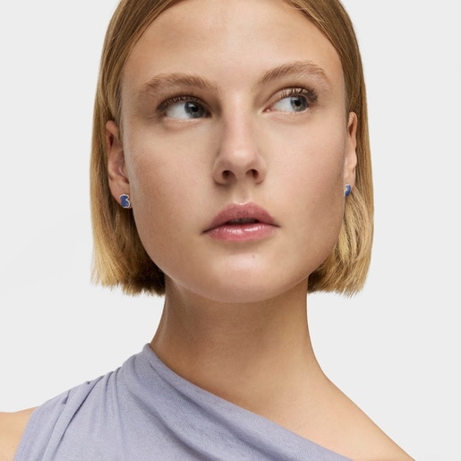 Aretes New Color de Plata con Cuarzo con Dumortierita