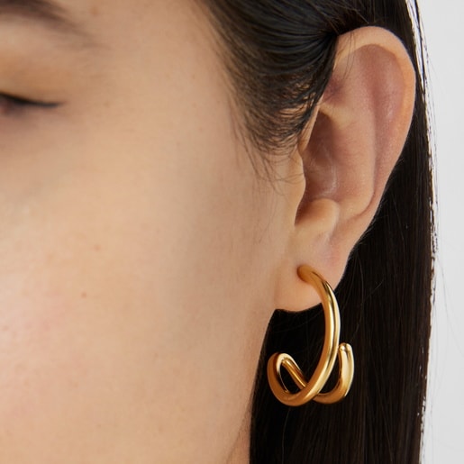 Aretes aro con baño de oro 18 kt sobre plata Bent