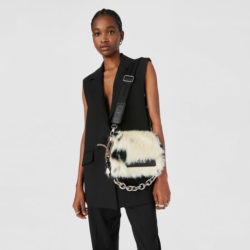 Sac à bandoulière TOUS Empire Fur petit blanc et noir