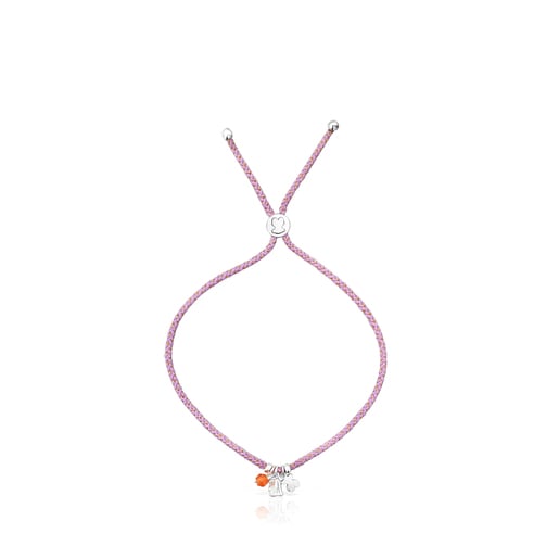 Silver Sea Vibes Bracelet with carnelian and pink cord | TOUS