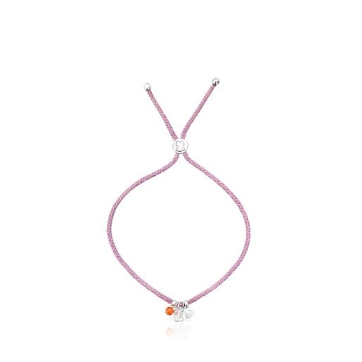 Silver Sea Vibes Bracelet with carnelian and pink cord