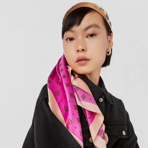 Fuchsia polyester TOUS Patchwork Neckerchief