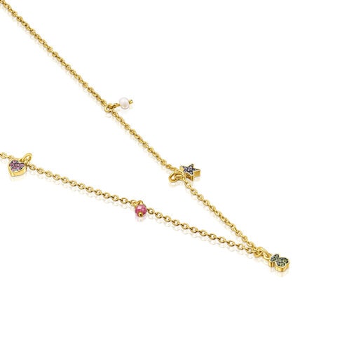 Silver vermeil TOUS New Motif Necklace with gemstones and pearl