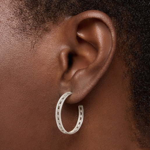 silver TOUS Bear Row hoop earrings with silhouette