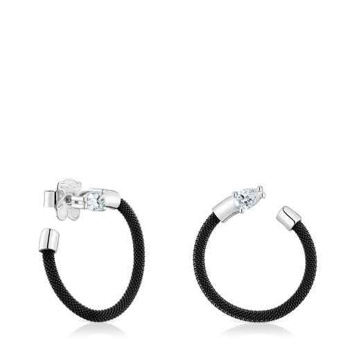 Platinum, black steel and lab-grown diamonds Hoop earrings TOUS Mesh LGD