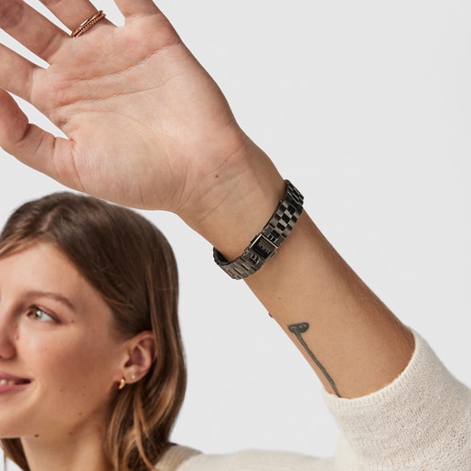 Стальные часы Len с серым и розовым ионным покрытием