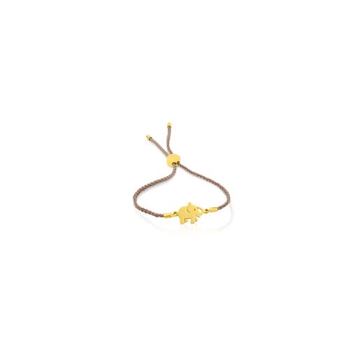 Pulsera Idol Suerte con baño de oro 18 kt sobre plata y cordón en color beige