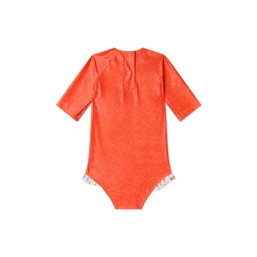 Bañador integral de niña manga larga Logo naranja