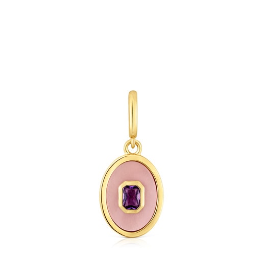 Medallion Pendant, with 18kt gold plating over silver. nacre and amethyst Medallions