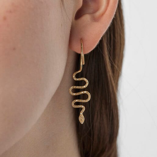 Gold TOUS Good Vibes serpent 1/2 Earring with Diamonds | TOUS