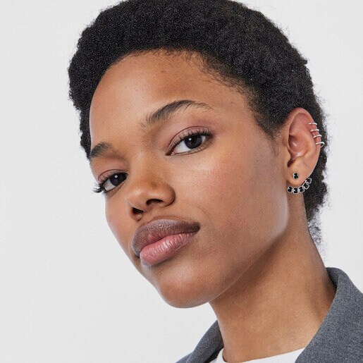 Aretes cortos Mini Onix de Plata con seis osos de Ónix