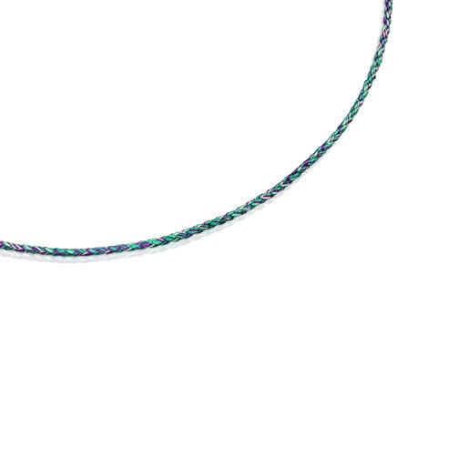 Zeleno-modrý Náhrdelník ze splétaného vlákna se stříbrnou sponou Efecttous