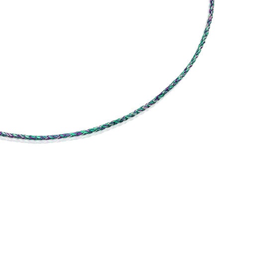 Green and blue braided thread Necklace with silver clasp Efecttous