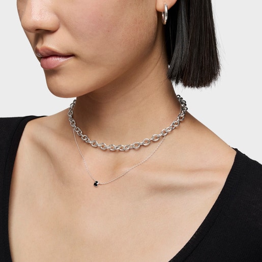 Short silver Necklace with small bear motif in onyx TOUS Icon Color | TOUS