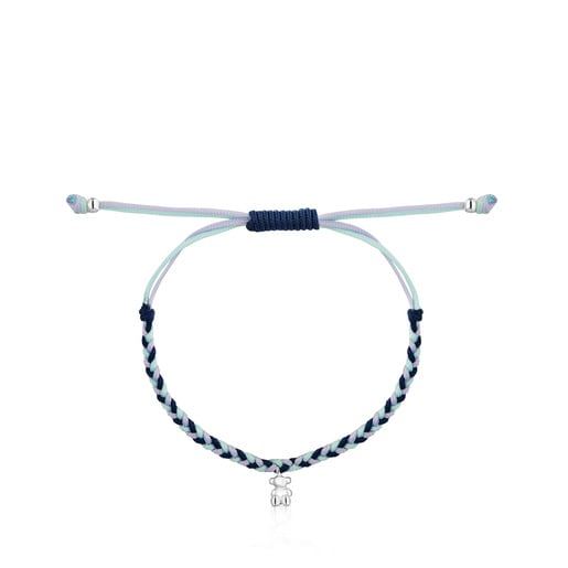 Pulsera oso de plata y nylon azul TOUS Motivos