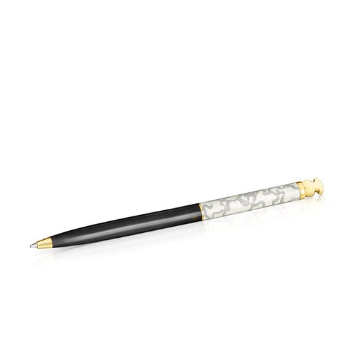 Guľôčkové pero z ocele s IP pokovovaním v zlatej farbe s čiernym lakovaním TOUS Kaos