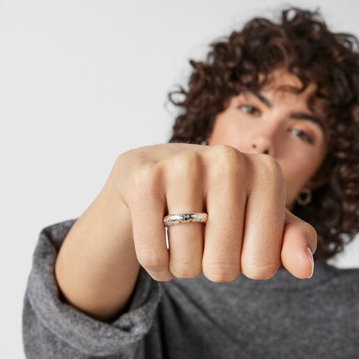 טבעת סטרייט XL בשילוב דובים בכסף סטרלינג