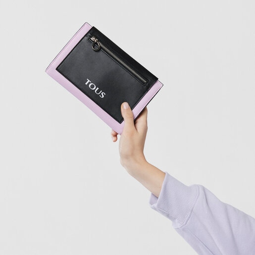 Cartera de piel malva y negra TOUS Empire