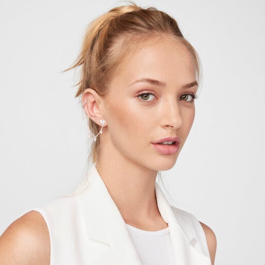 Серебряная серьга-каффа Cool Joy с жемчугом