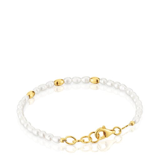 Bracelet with cultured pearls and 18kt gold plating over silver and Gloss