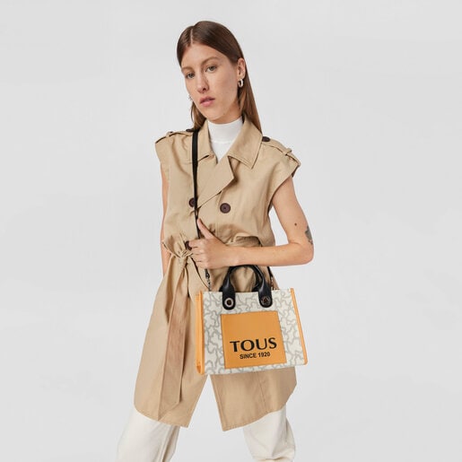 Medium beige and mustard-colored Amaya Kaos Icon Shopping bag