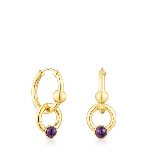 Silver vermeil Plump Hoop earrings with amethysts | TOUS