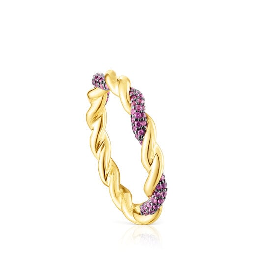 Gold Twisted Ring with pink sapphire