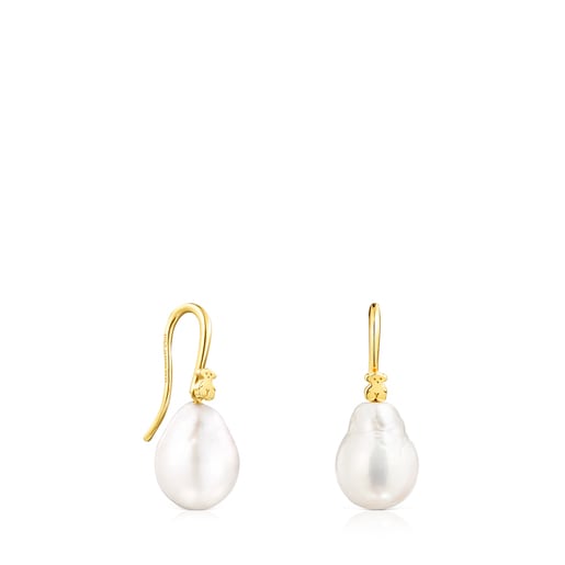 Aretes Gloss gota con baño de oro 18 kt sobre plata y perla