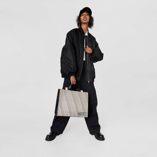 ベージュ＆ブラックのラージ・ショッピングバッグ TOUS Vera Amaya