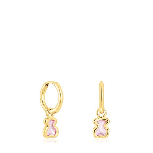 Silver vermeil Gregal pink bear hoop earrings