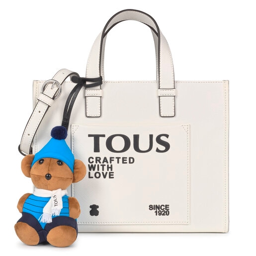 Medium white Amaya Saffiano Shopping bag with bear