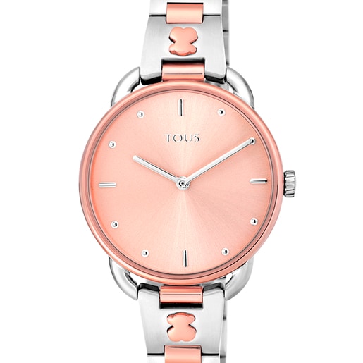 Reloj analógico Let Brazalete bicolor de acero con esfera rosa