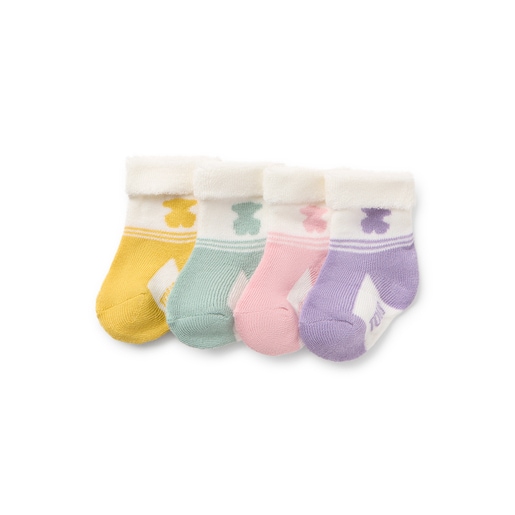 Conjunto de 4 pares de peúgas de bebé SSocks cor-de-rosa